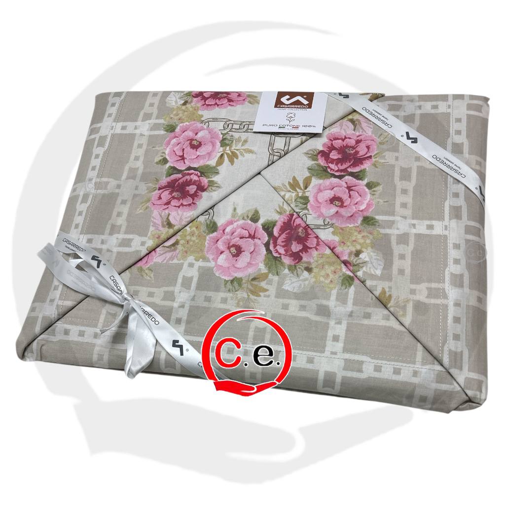 Completo lenzuola Casarredo Chain of Roses matrimoniale stampato in puro cotone
