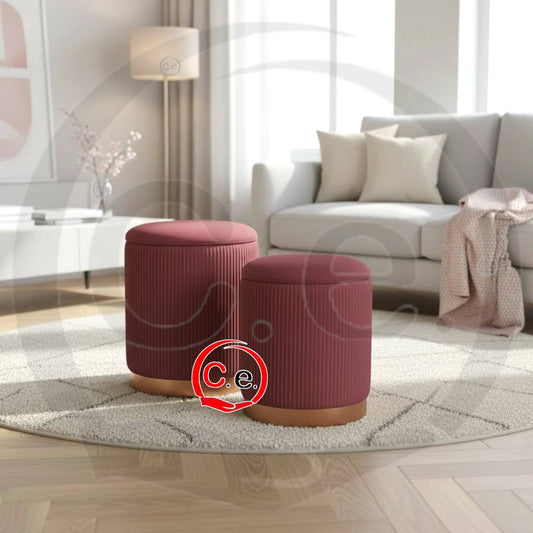 Set 2 Pouf contenitore in velluto con base dorata
