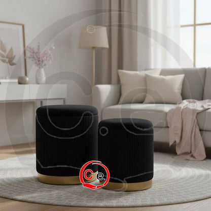 Set 2 Pouf contenitore in velluto con base dorata