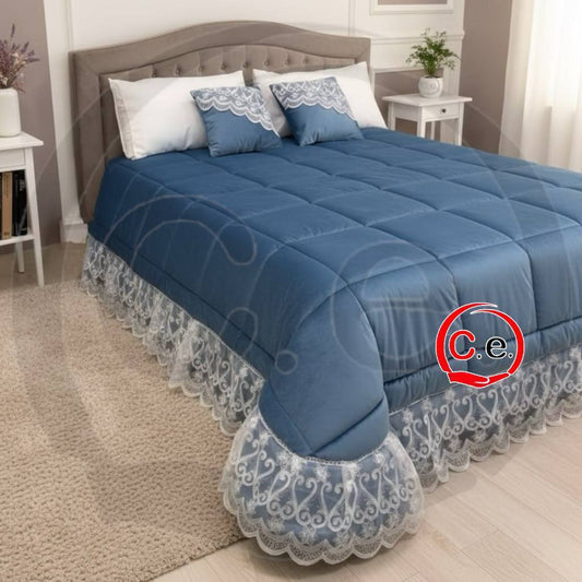 Trapunta/Piumone Anastasia Laura Blasi in velluto con 2 cuscini arredo coordinati e pizzo in organza ricamata morbida al tatto