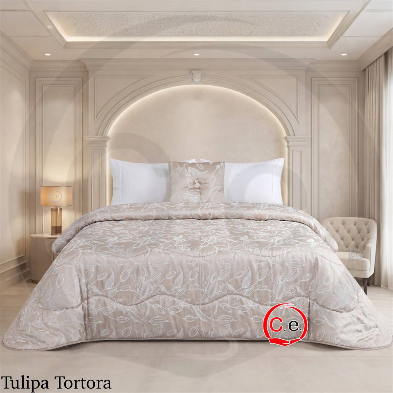 Trapunta/Piumone Tulipa in morbido raso jacquard con cuscino arredo coordinato