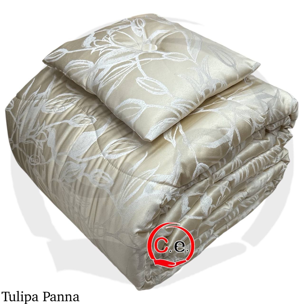 Trapunta/Piumone Tulipa in morbido raso jacquard con cuscino arredo coordinato