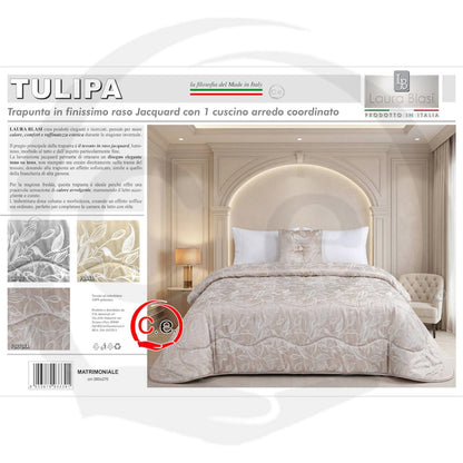 Trapunta/Piumone Tulipa in morbido raso jacquard con cuscino arredo coordinato