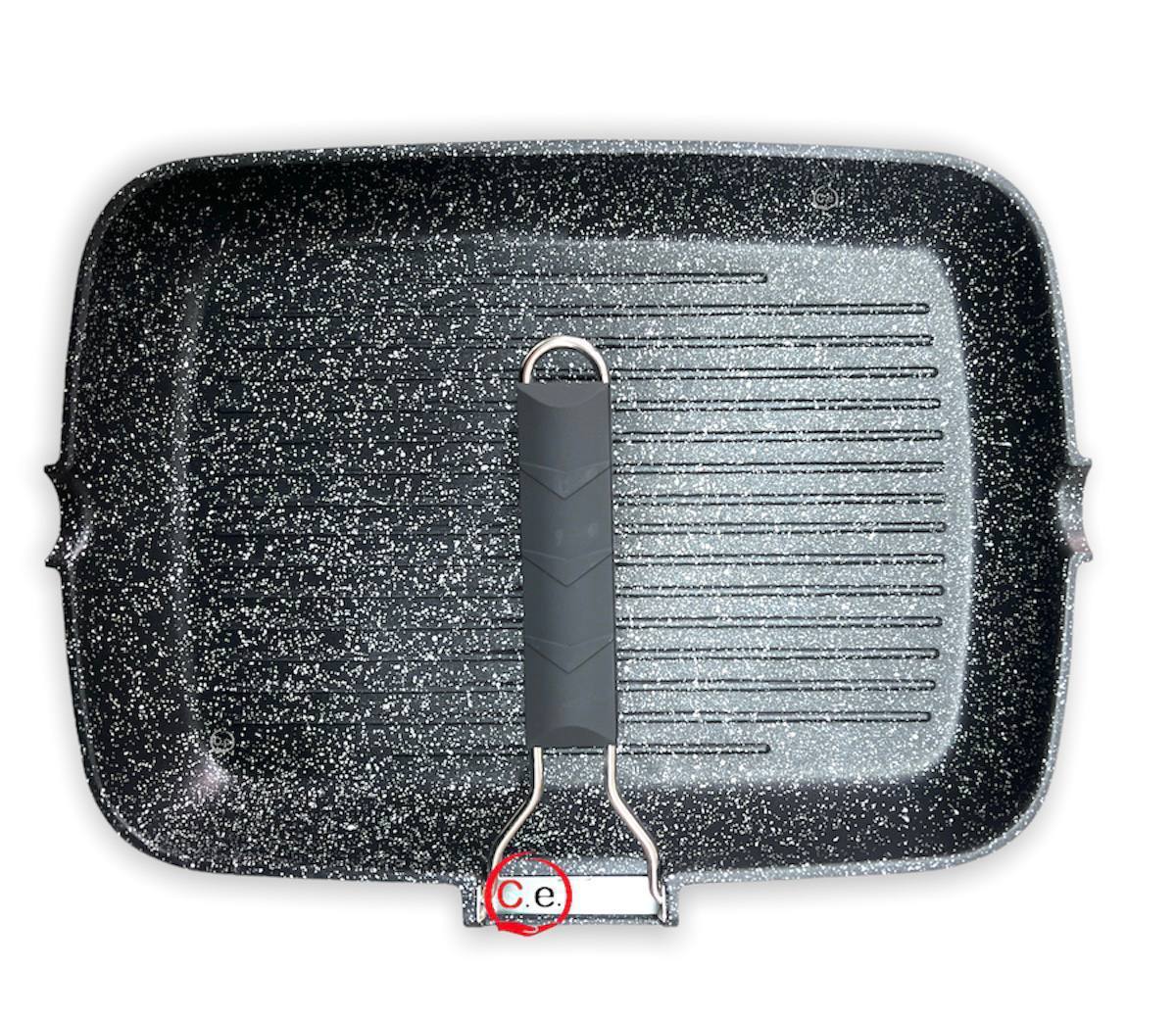 Bistecchiera in pietra con manico pieghevole 36x26cm